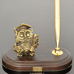 0139166/ручка Бронза Скульптура "Сова ученая" малая подст.дерево