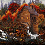 Картина янтарная "Осень. Водяная мельница" 48х68 см, фотография 3. Интернет-магазин ЛАВКА ПОДАРКОВ