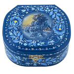 0076991/12*10см-овал Хохлома Шкатулка "СЮЖЕТ" на синем Р 31 