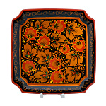 0076063 Хохлома ТАРЕЛКА  ЦВЕТЫ золот23*23 см