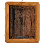 0066066/26*21см  Икона подарочная резная КИОТ (береза)"Петр и Феврония" мор. дуб RAR-248.m