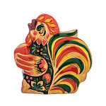 0033744-9*5,5*10см  Хохлома Статуэтка "ПЕТУШОК С ГАРМОШКОЙ" фарфоровый