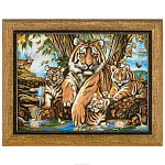 Картина янтарная "Тигрица с тигрятами" 30х40 см