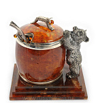 16012-б Янтарь Статуэтка  "Медовый медведь" Бронза