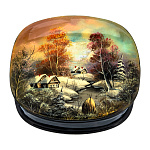 202553 Шкатулка с худ росписью "Зима в деревне" перламутр,9*8*3 см