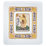 00253411-ок.11,5*13 Икона мельхиор "Ангел-Хранитель" мальчик (лик береста, эмаль) МДФ белый