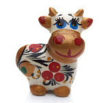 0055898/белая  Хохлома СИМВОЛ ГОДА 2021 КОРОВКА малая 4*4*2см(фарфор)