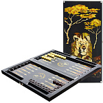 0037181/БС Нардовая доска с фишками "ЦАРЬ ЗВЕРЕЙ" Янтарь, Мореный дуб