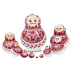 200372 Матрешка "ЗИМНИЕ УЗОРЫ"  10мест 14см (бисер, бело-красная)серебр