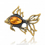 Брошь с янтарем "Золотая рыбка", фотография 1. Интернет-магазин ЛАВКА ПОДАРКОВ