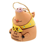 0054666  Сувенир КОЛОКОЛЬЧИК "СВИНКА  В ПЛАТОЧКЕ" керамика в ассортименте