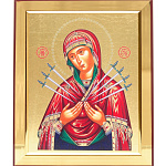 0052402/18*21,7см/5022040227 Икона "БМ Семистрельная"дерево/шелкограф/позолота