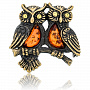 Брошь с янтарем "Совушки на ветке", фотография 2. Интернет-магазин ЛАВКА ПОДАРКОВ