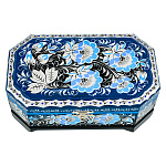 00280833/17*10см-углы Хохлома Шкатулка Сюжет "Цветы серебристые" синий фон Р5 