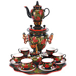 0034361-НБ- Хохлома САМОВАР электр.в НАБОРЕ "РЯБИНА" 3л  на 6 персон+ поднос 