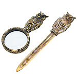 0071956 Сувенир НАБОР КАНЦЕЛЯРСКИЙ "СОВА": ЛУПА+НОЖ ДЛЯ ПИСЕМ В УП. ПРЕЗЕНТ