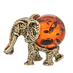 0072101 Скульптура "СЛОН"  бронза/янтарь коньячный h=3 см 1533