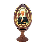 0070810/7см ЯЙЦО ПАСХАЛЬНОЕ С ЛИКОМ 'БМ МАТРОНА"на подставке 11см  (дерево)