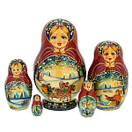 0073120   -5м12см Матрешка "ТРОЙКА.ЗИМА" бордовый платок