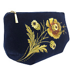 Косметичка бархатная с вышивкой "Мак". Темно-синяя