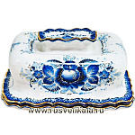  Гжель Масленка "Нежность" в золоте 8*15*18см Авт. Алехин С.С.