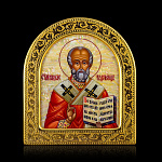 0066563-0061 Икона рукописная Николай Чудотворец перламутр 155-175 мм рама сус зол