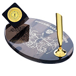 0021298/с шаром Обсидиан ЧАСЫ настольные с картой РФ+шар+подс..под ручку