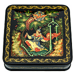 0071590/12*12см  Лаковая миниатюра Палех ШКАТУЛКА "Жар-птица" КОНОВАЛОВА