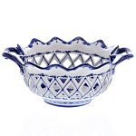  Гжель КОНФЕТНИЦА С РУЧКАМИ РЕЗНАЯ