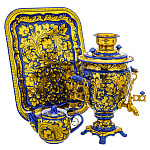 0076442 Самовар электрический "КУДРИНА" синий, желудь 3 предм.