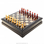 Шахматный ларец с инкрустацией и фигурами из янтаря, фотография 1. Интернет-магазин ЛАВКА ПОДАРКОВ