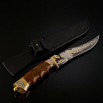 0044447 Златоуст НОЖ сувенирный дамаск "ЗМЕЯ" с кожаными ножнами в П/У