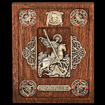 /8,5*10,5см Юв. Миниатюра Икона на дереве "Г.ПОБЕДОНОСЕЦ" Бронза, Камни