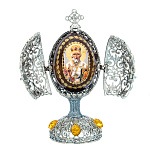 202707 Традиции ФАБЕРЖЕ Сувенир ЯЙЦО-ШКАТУЛКА РЕЗНОЕ НИКОЛАЙ ЧУДОТВОРЕЦРС-0739-09