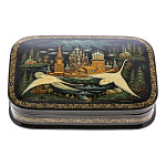 0044903/16*11см  Лаковая миниатюра Палех ШКАТУЛКА "ЛЕБЕДИНАЯ ПЕСНЯ" Бикина 