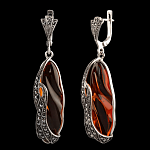 0050405/Серьги 721005 вст.янтарь/марказит (Ag 925)