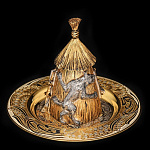 0032930 Златоуст КОЛОКОЛЬЧИК на блюдце "ТРИ ПОРОСЕНКА", позолота, в ПУ 948