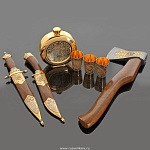 0020111-185-Т Златоуст НАБОР"Охотничий"фляж, стоп, кинж, нож, топор) (ПНизд 9769, 9770) 