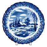  Гжель ТАРЕЛКА декоративная "Зима в деревне" d-17.5 см