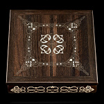 0055436 ШКАТУЛКА 18,5*18,5*6см для запонок, мореный дуб, инкр.серебро,перламутр, кость моржа