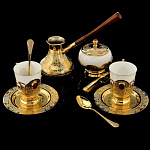 0051762 Златоуст Набор кофейный 2 персоны с ТУРКОЙ (СЕРДОЛИК) в Уп