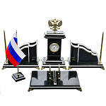 0040712  Нат.камень Настольный набор "Герб" мрамор, змеевик (7486)