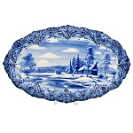 Тарелка декоративная с росписью "Зима в деревне". Гжель