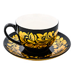 24611 ХОХЛОМА  Чайная пара "Кудрина золотая" золото на черном