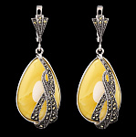 721005/10,37г  Серебро 925* СЕРЬГИ вст.Янтарь, марказит