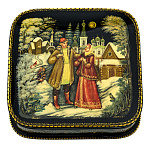 0071556/11*11см Лаковая миниатюра Палех ШКАТУЛКА "ВСТРЕЧА" Белова