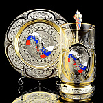 0042477 Златоуст ПОДСТАКАННИК "Герб РФ" (стакан, ложка) Эмаль в ПУ (967/7)