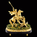 0051478/8119 Нат.камень Статуэтка "Георгий -Победоносец" Бронза Змеевик 155*110*165мм 1850гр