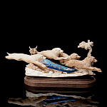 0053948 Бивень мамонта Композиция СТАЯ ВОЛКОВ с НОЖОМ 32*13*17см