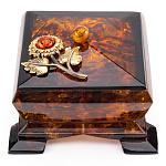 0059629-НП/подсолнух  Изделия из янтаря ШКАТУЛКА "КВАДРАТНАЯ"  12*12*8см